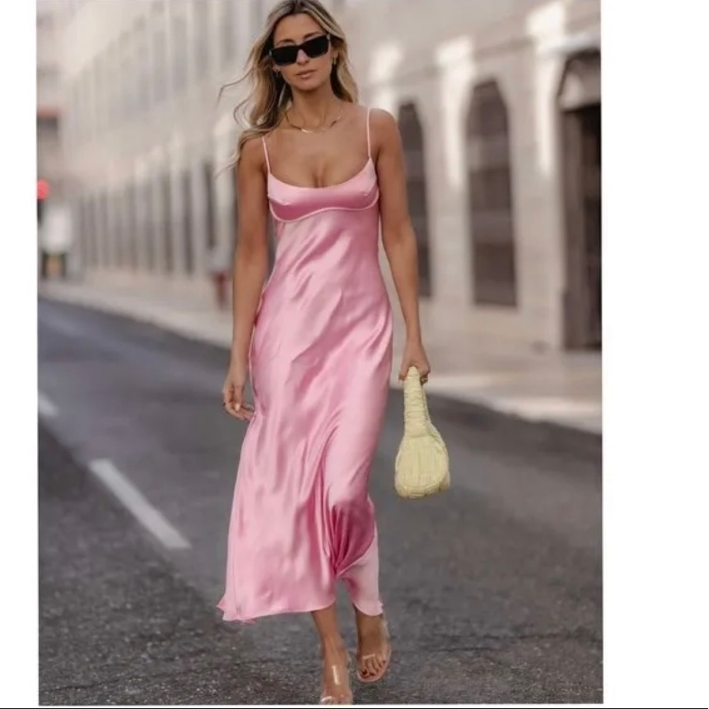 Zara Pink Satin Slip Dress - Picture 7 of 12